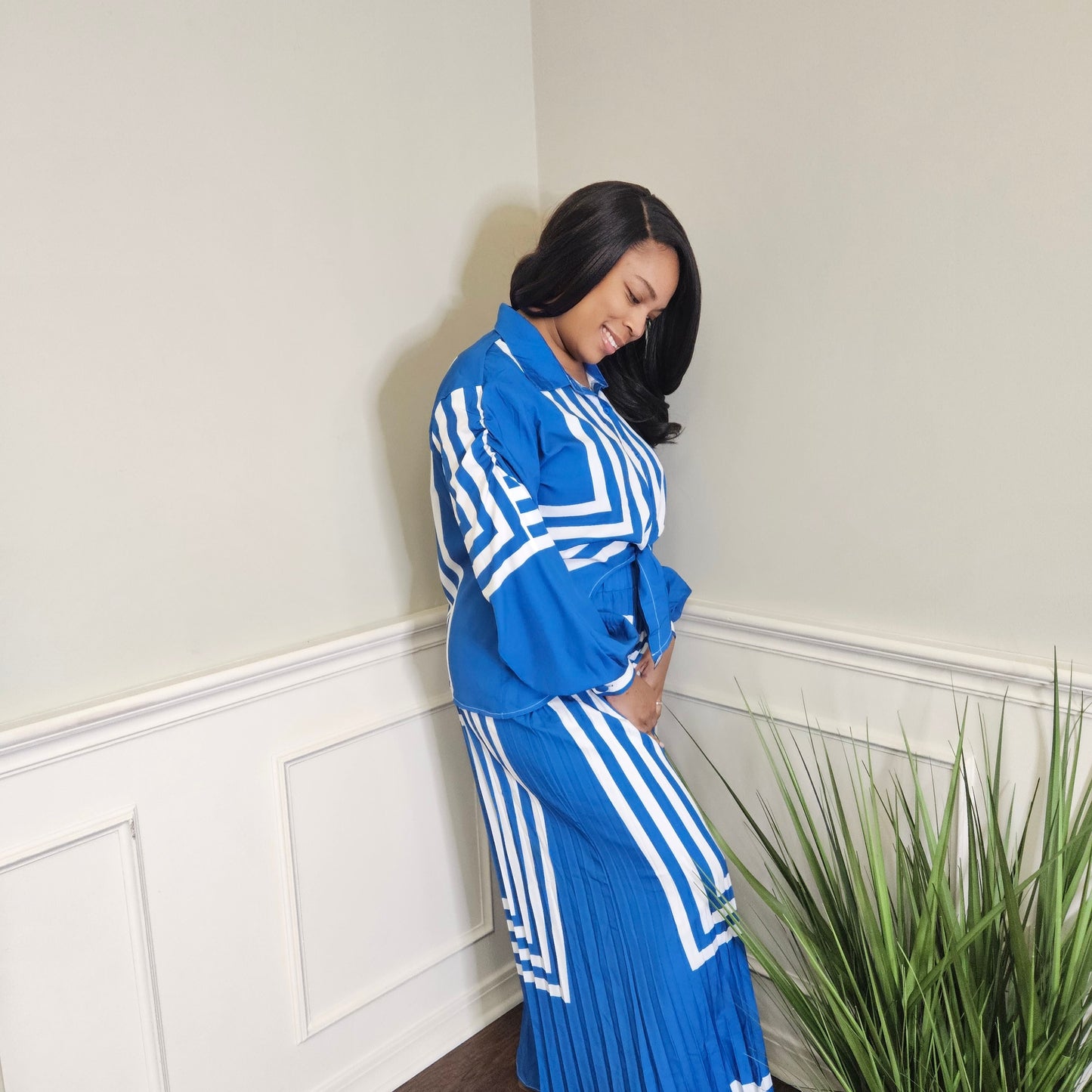 Royal Blue Square Pattern Shirt Pant Set