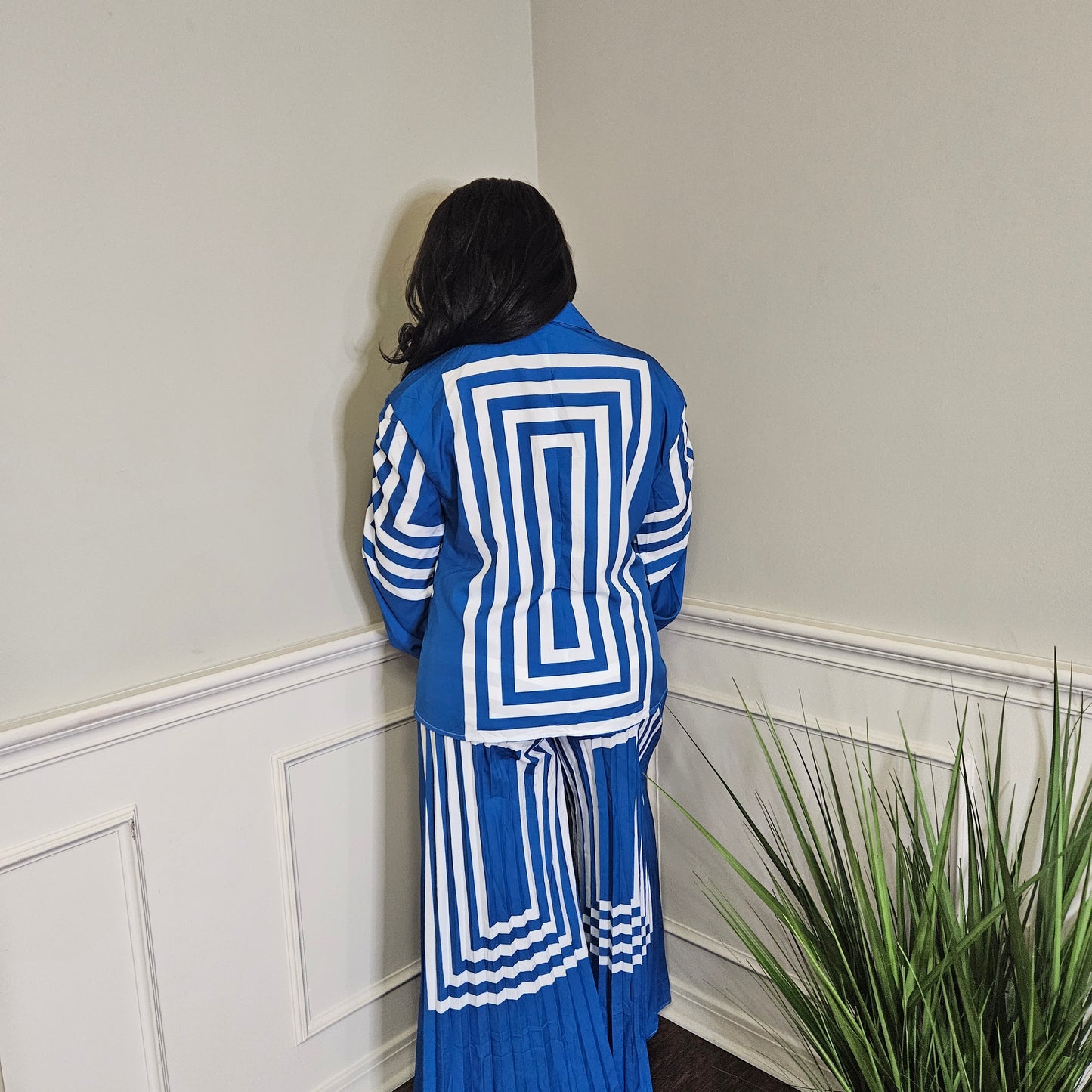 Royal Blue Square Pattern Shirt Pant Set
