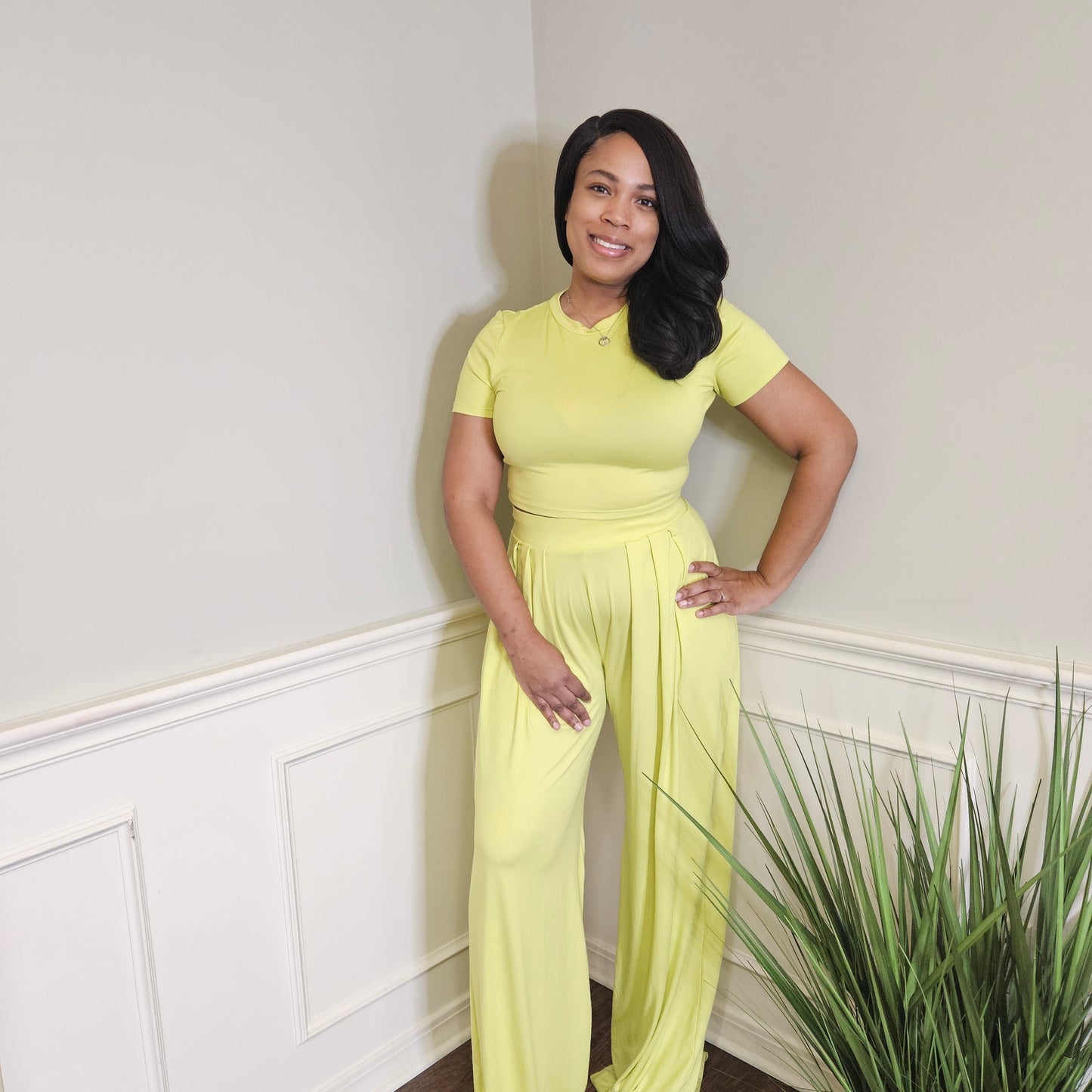 Crop Top and Wide Leg Palazzo Pants Set