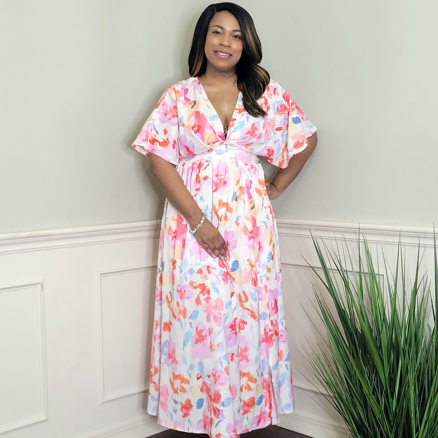 Tropical Floral Print Boho Maxi Dress