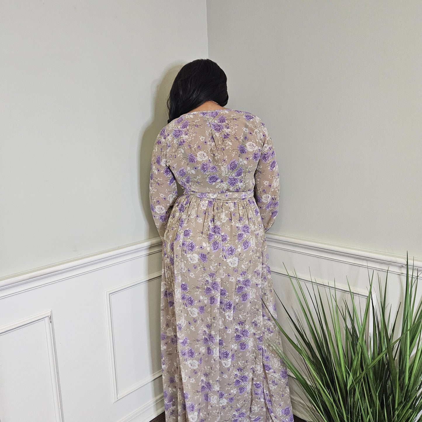 Floral Print Maxi Long Sleeve Dress