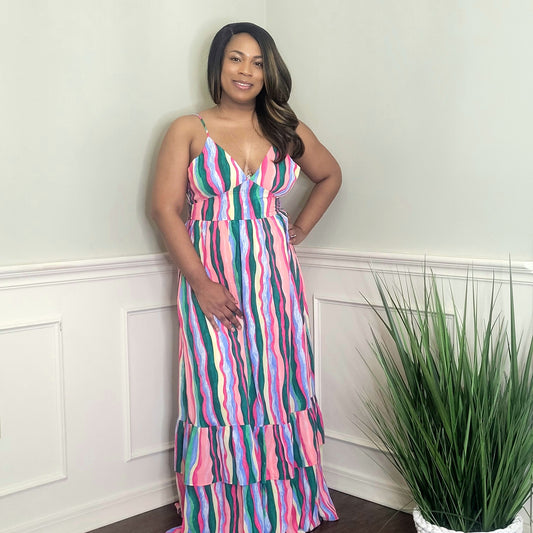 Ruffle Tiered Colorful Maxi Dress